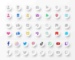 Vector gratuito colección de iconos y logotipos de redes sociales para tarjetas de visita y sitios web en estilo neumorfismo