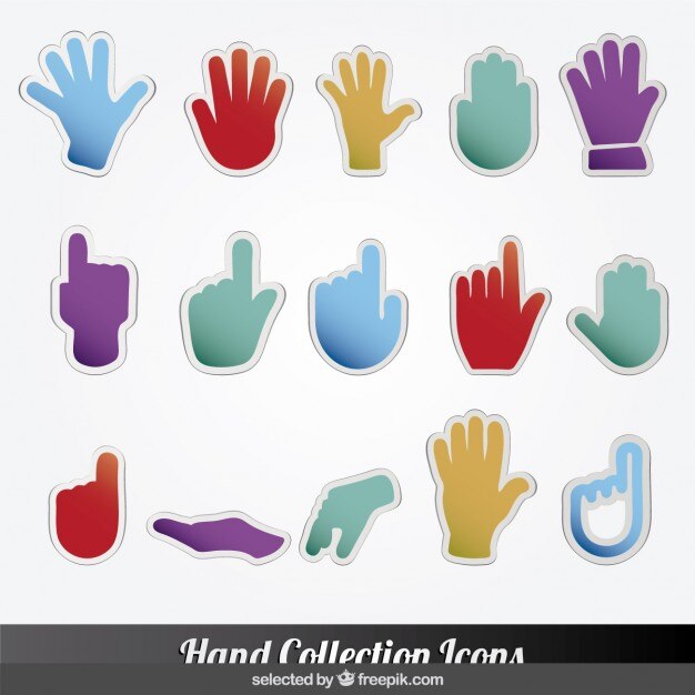 Vector gratuito colección de iconos de manos coloridas