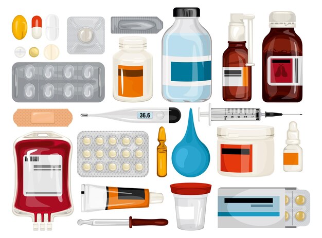 Colección de iconos de medicamentos para el cuidado de la salud