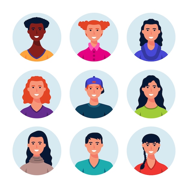 Colección de iconos de perfil dibujados a mano de diferentes personas