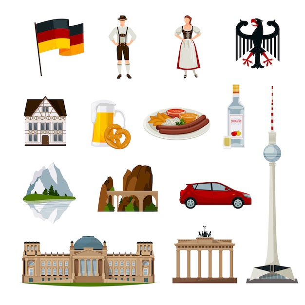 Vector gratuito colección de iconos planos de alemania