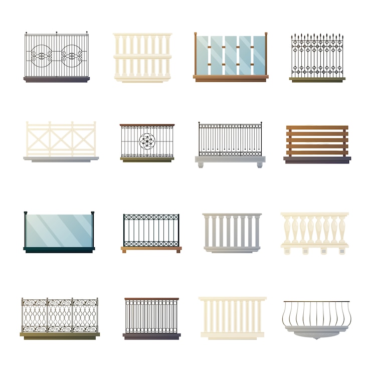 Vector gratuito colección de iconos planos de diseño de barandillas de balcón