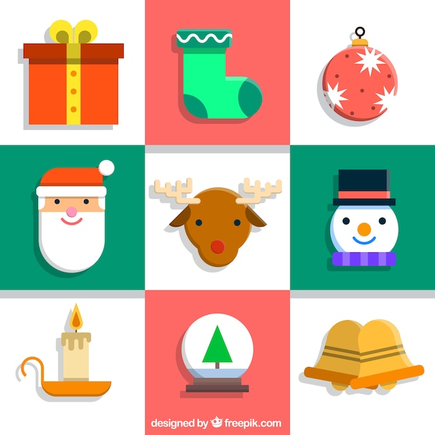 Vector gratuito colección de iconos planos de elementos navideños