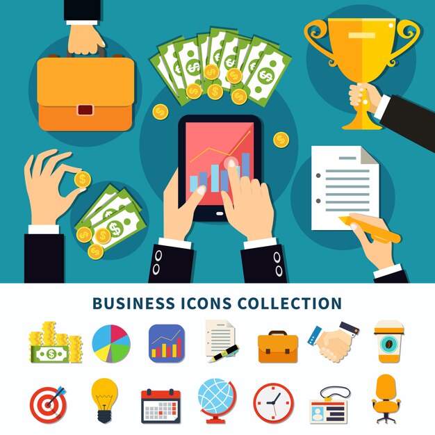 Colección de iconos planos de negocios
