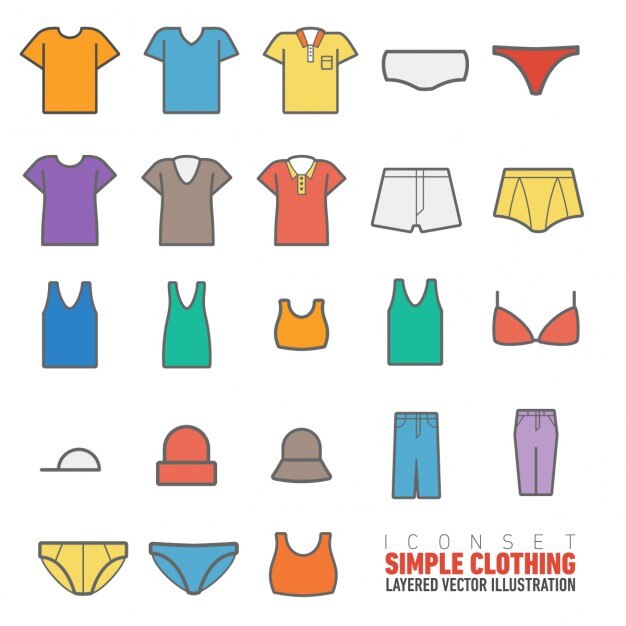 Colección de los iconos planos de ropa