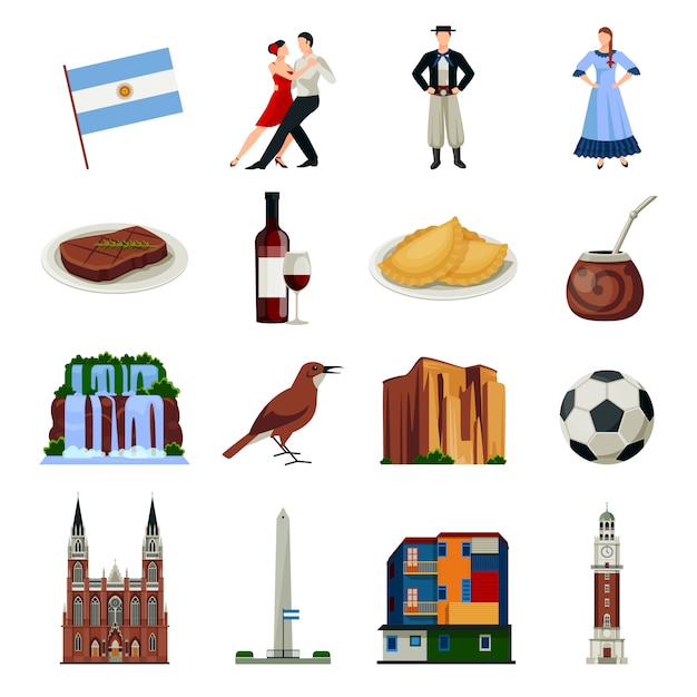 Colección de iconos planos de símbolos de argentina