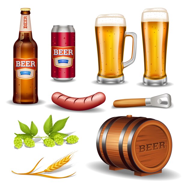 Colección de iconos realistas de cerveza