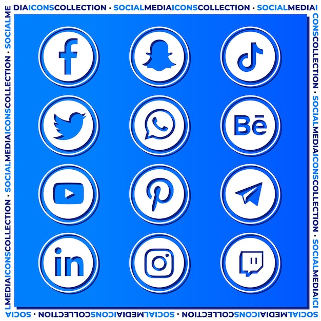 Vector gratuito colección de iconos de redes sociales sobre superficie azul degradada