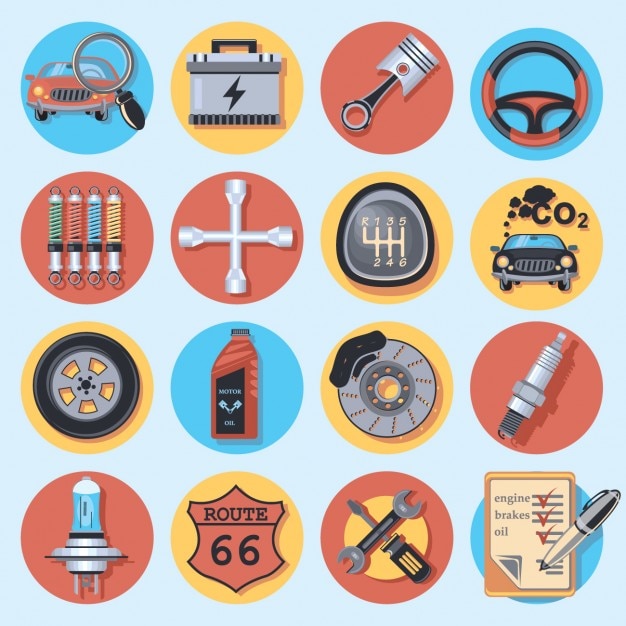 Vector gratuito colección de iconos de reparación de coche