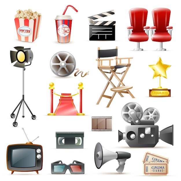 Vector gratuito colección de iconos retro de películas de cine