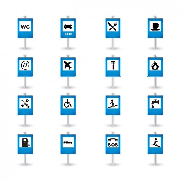 Colección de iconos de señales de tráfico azules