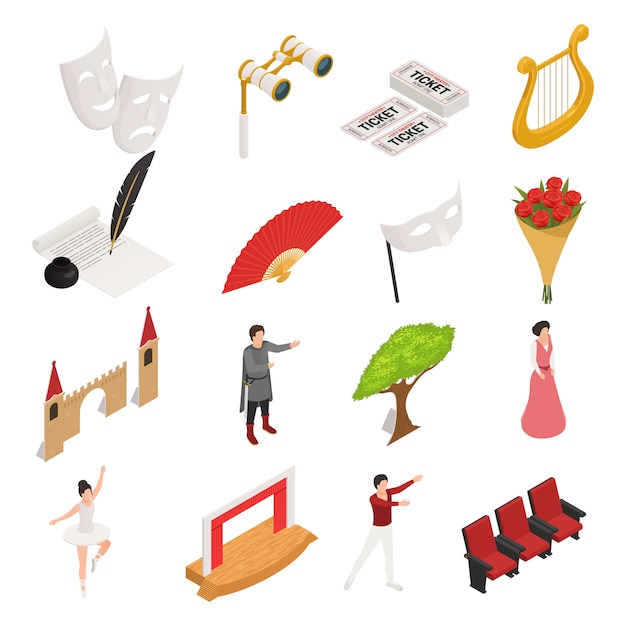 Colección de iconos de teatro isométrico