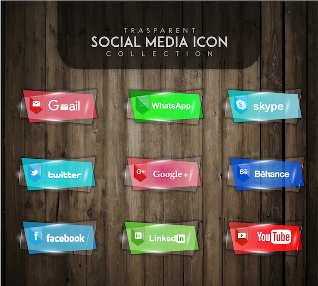 Colección de iconos transparentes de redes sociales