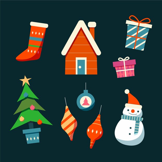 Colección de ilustración de elemento de Navidad dibujada a mano