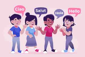 Vector gratuito colección de ilustración de jóvenes hablando en diferentes idiomas