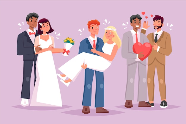 Colección de ilustración de parejas de boda de diseño plano