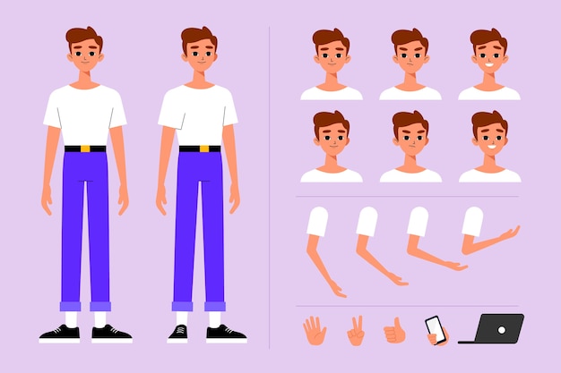 Vector gratuito colección de ilustración de poses de personaje masculino