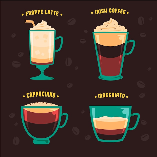 Vector gratuito colección de ilustración de tipos de café vintage