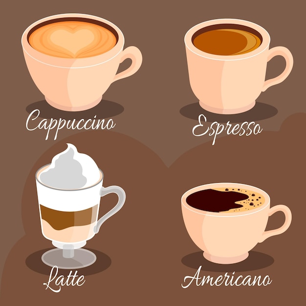 Colección de ilustración de tipos de café