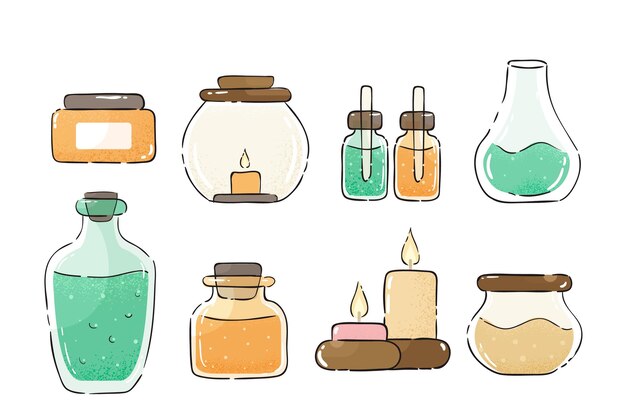 Colección de ilustraciones de aromaterapia dibujadas a mano