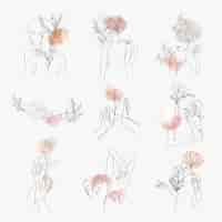 Vector gratuito colección de ilustraciones en colores pastel femeninos de arte de línea de gesto de mujer