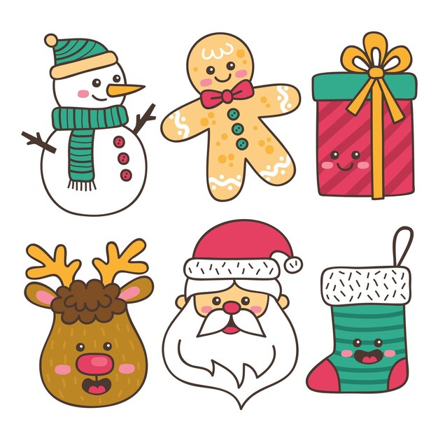 Colección de ilustraciones dibujadas a mano de elementos navideños