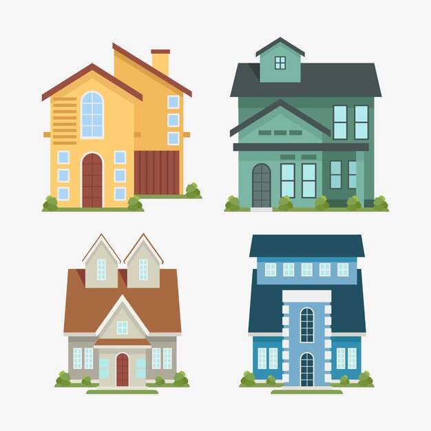 Vector gratuito colección de ilustraciones de diseño plano de casas.