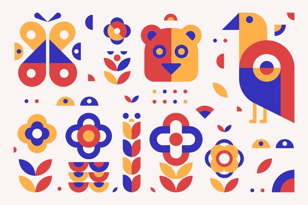 Colección de ilustraciones de elementos geométricos simples de diseño plano