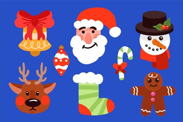 Colección de ilustraciones de elementos navideños dibujados a mano