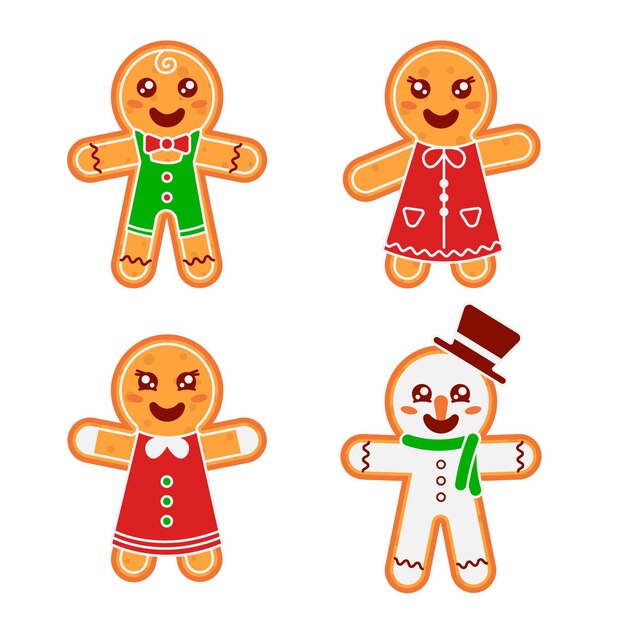 Colección de ilustraciones de galletas de hombre de jengibre de diseño plano