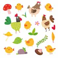 Vector gratuito colección de ilustraciones de gallinas