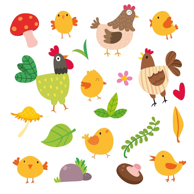 Colección de ilustraciones de gallinas