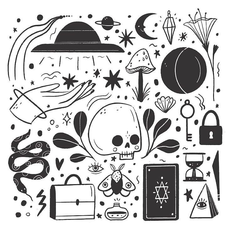 Colección de ilustraciones incoloras dibujadas a mano