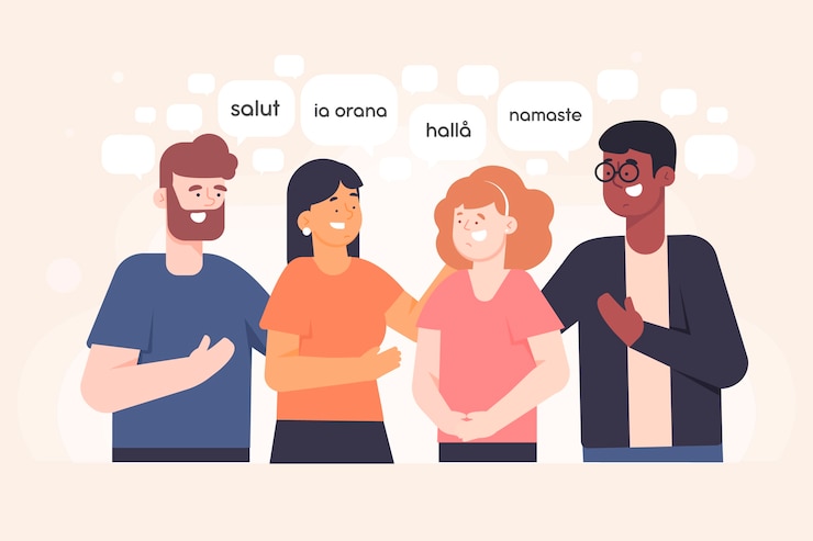 Vector gratuito colección de ilustraciones de jóvenes hablando en diferentes idiomas