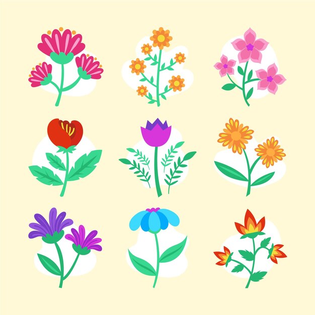 Colección ilustrada de flores de primavera