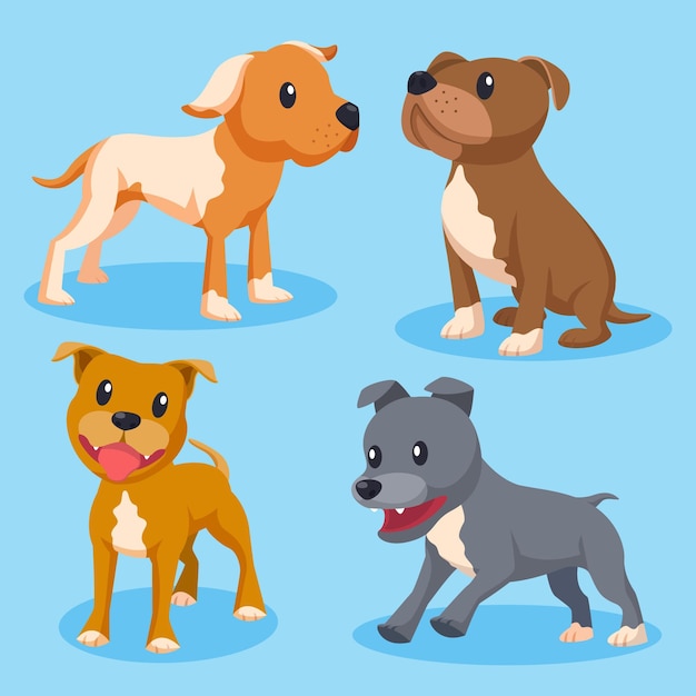 Colección ilustrada de pitbull de dibujos animados