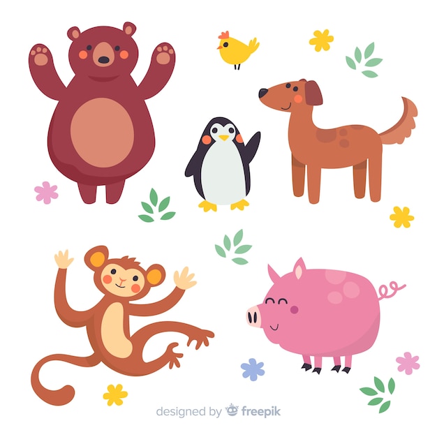 Colección ilustrada plana de animales lindos