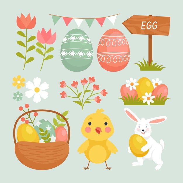 Colección de imágenes prediseñadas planas de pascua