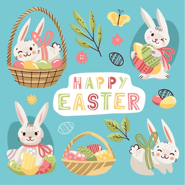 Vector gratuito colección de imágenes prediseñadas planas de pascua