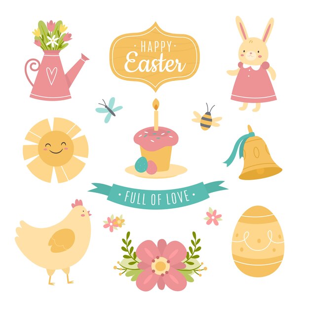 Colección de imágenes prediseñadas planas de pascua