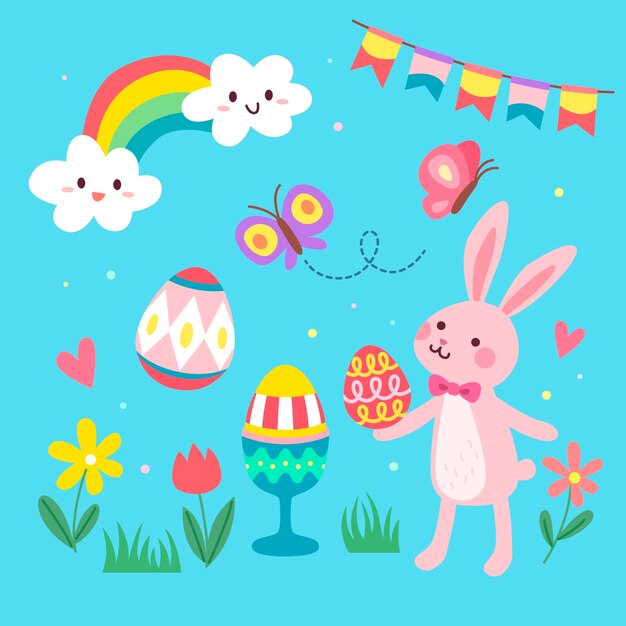 Colección de imágenes prediseñadas planas de pascua