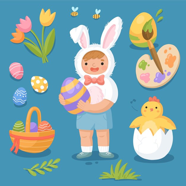 Colección de imágenes prediseñadas planas de pascua