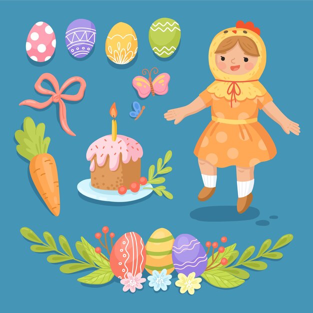 Colección de imágenes prediseñadas planas de pascua