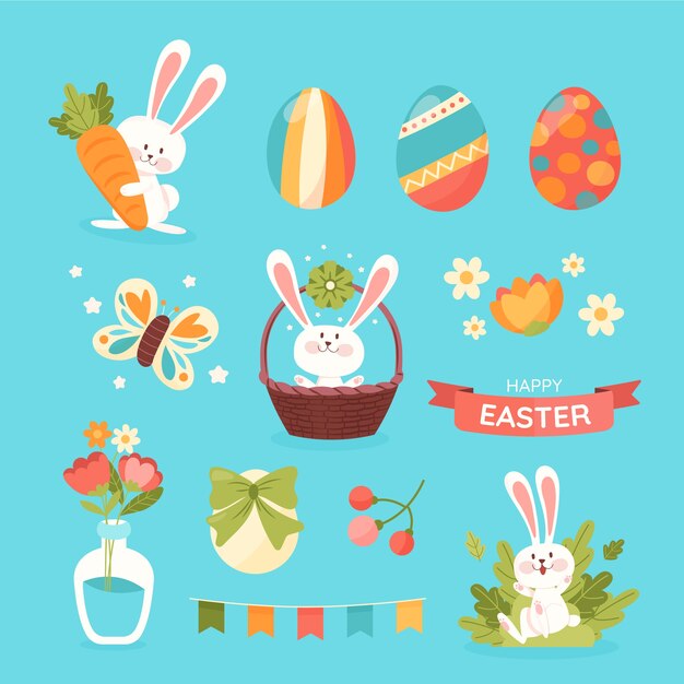 Colección de imágenes prediseñadas planas de pascua