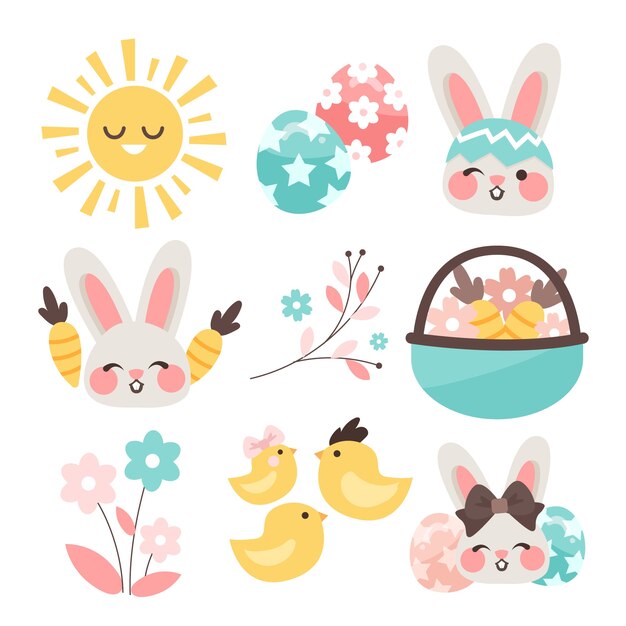Colección de imágenes prediseñadas planas de pascua