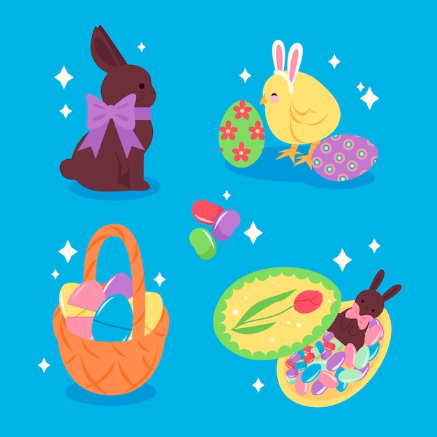 Colección de imágenes prediseñadas planas de pascua