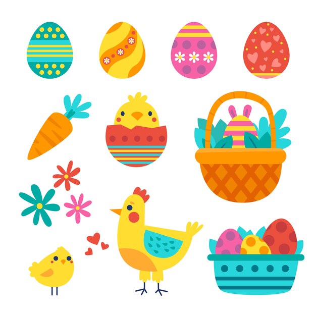 Colección de imágenes prediseñadas planas de pascua