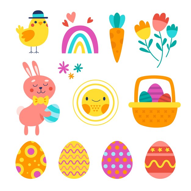 Colección de imágenes prediseñadas planas de pascua