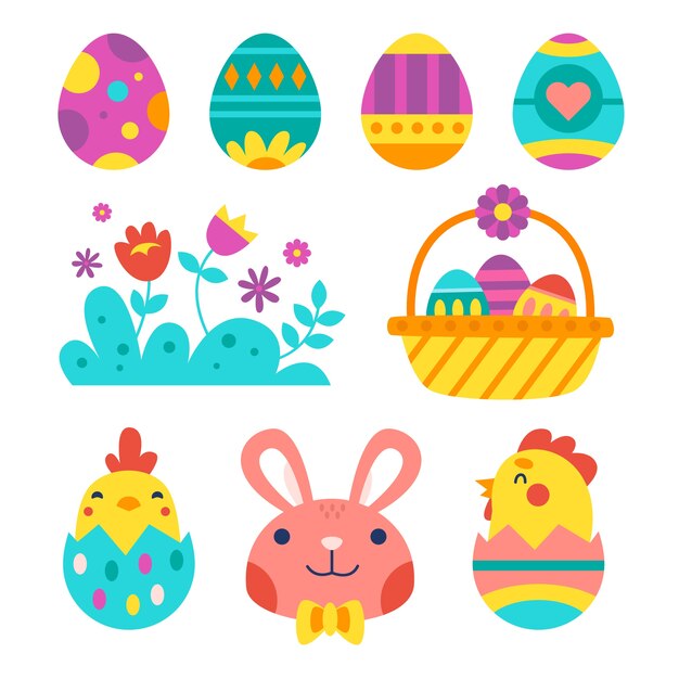 Colección de imágenes prediseñadas planas de pascua