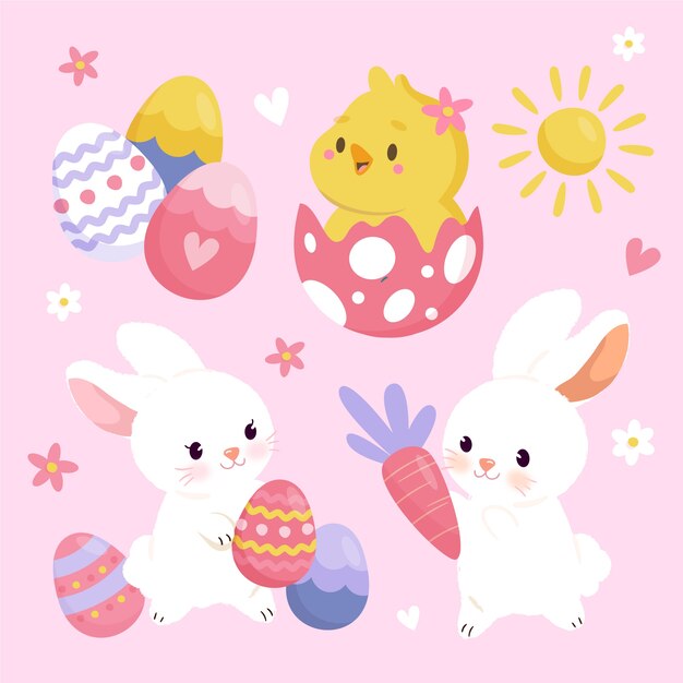 Colección de imágenes prediseñadas planas de pascua